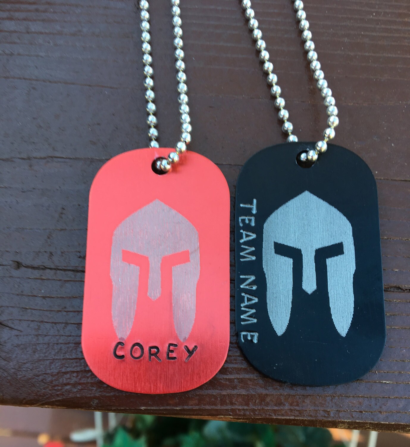 Red or Black Spartan race helmet dog tag necklace custom name Etsy