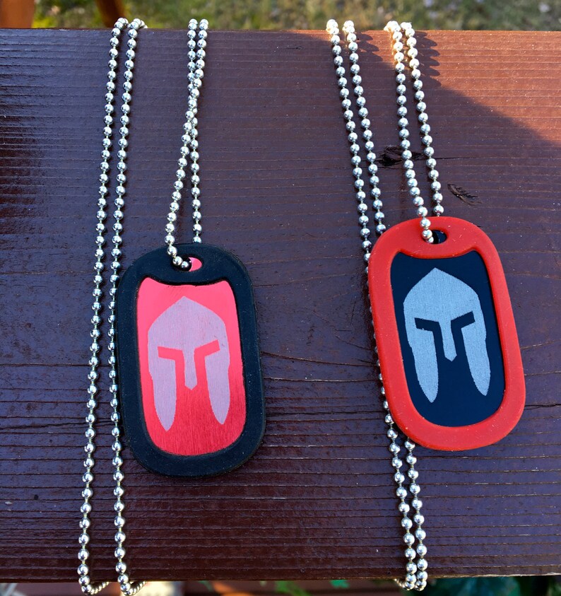 Spartan Helmet Dog Tag Necklace Red or Black with Silencer Etsy