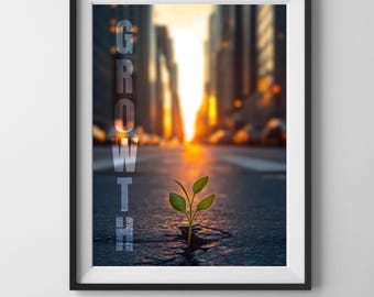 Brote que crece del asfalto, motivación, cartel, generado por IA, arte digital, arte con IA, imprimible, decoración de paredes