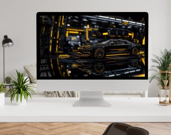 Coche deportivo en nave espacial, generado por IA, arte digital, arte con IA, fondo, fondo de PC