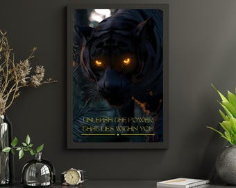 Tigre Negro, Motivación, Cartel, AI Generado, Arte Digital, Arte AI, Imprimible, Decoración de Pared,