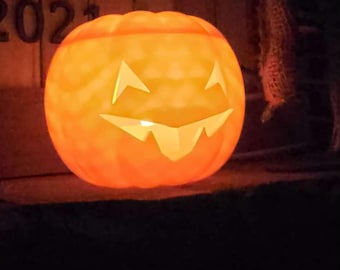Pumpkin Jack-o’-Lantern with LED Tealight | Modern Geometric Halloween Decoration