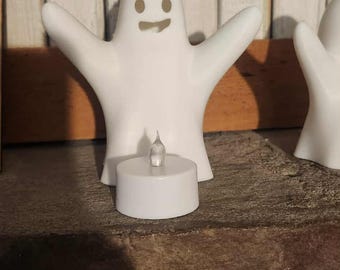 3D Printed Ghost Tealight Holder: Halloween Decor with LED Candle