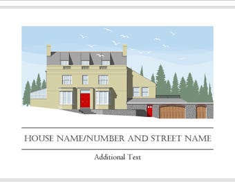 Custom Architectural House Portrait A2 size