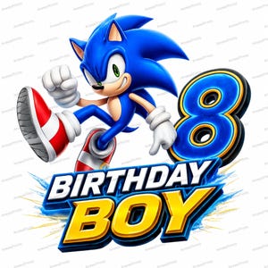 ソニックの誕生日ボーイ8歳のPNG画像 – 高品質デジタルダウンロード | 誕生日デザイン
