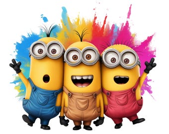 Minions PNG Clipart, Cartoon Trio Splash Art, Instant Download, Printable Design, Kids Party Decor, Sublimation, Digital File