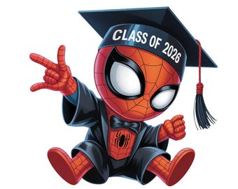 Spiderman Graduation PNG Clipart, Cute Cartoon Artwork, Class of 2026 Character Image.
