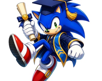 Sonic Graduation PNG Clipart – Cute Hedgehog Cartoon Artwork, Class of 2026 Graduation Character PNG.