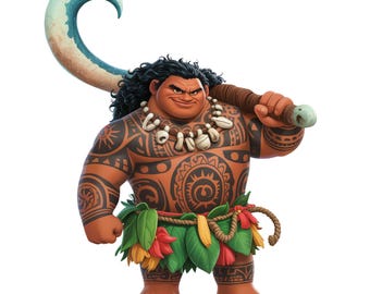 Cute Maui PNG Clipart, Moana Character PNG, Watercolor Background, Instant Download, Digital Download PNG, Sublimation Design