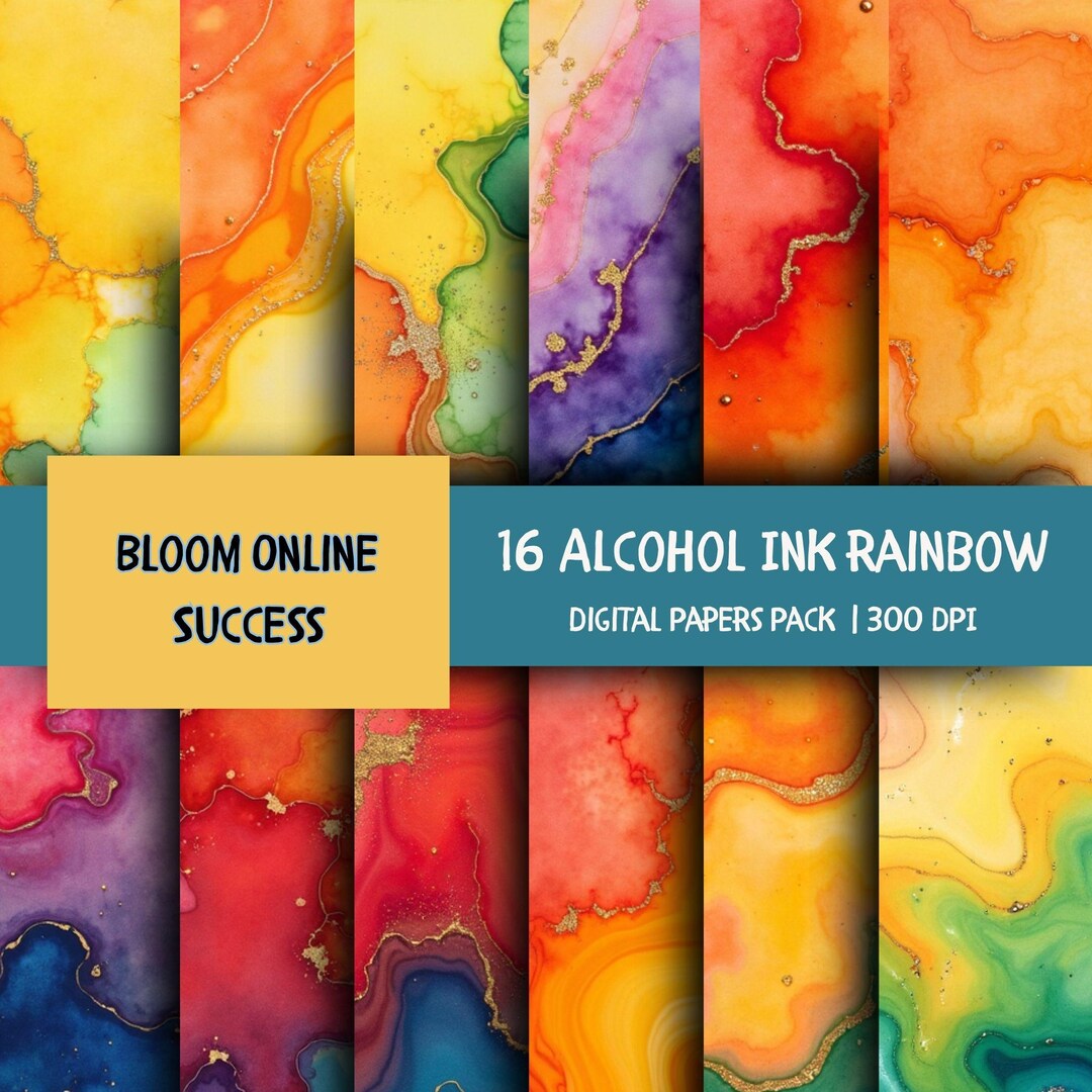 Rainbow Alcohol Ink Digital Paper Pack: Watercolor Textures (digital ...