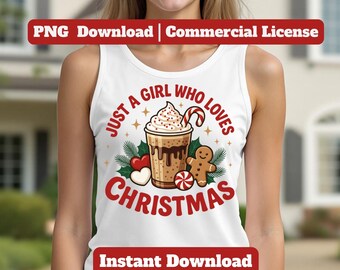 Juste une fille qui aime Noël PNG : Chocolat chaud et pain d'épice (téléchargement numérique)