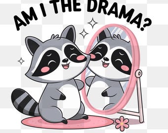 Mapache dramático PNG: Clipart divertido de salud mental (Descarga digital)
