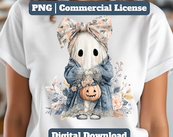 Patchwork Ghost PNG: Vintage Halloween Sublimation (Digital Download)