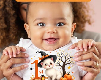 My First Halloween PNG, Cute Baby Halloween Cat Clipart, Witch Kitten Sublimation, First Halloween for Kids, Fall Cricut Design