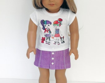 18 Inch Doll Graphic Tank Top and Denim Skirt fits American Girl Doll