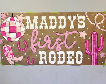 Bannière en papier brun rose Western Rodeo peinte à la main