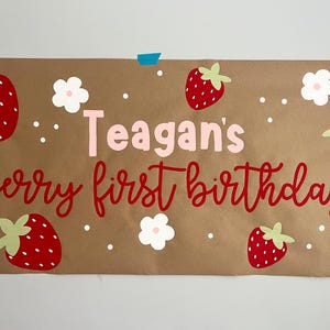Berry First Birthday Hand Painted Brown Paper Banner