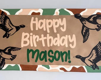 Duck Hunting Camo Hand Painted Brown Paper Birthday Banner
