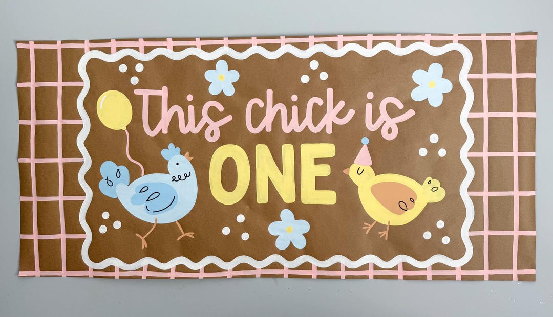 This Chick is One Birthday Hand Painted Brown Paper Banner - Etsy