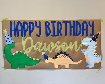 Bannière en papier brun peinte à la main Dino