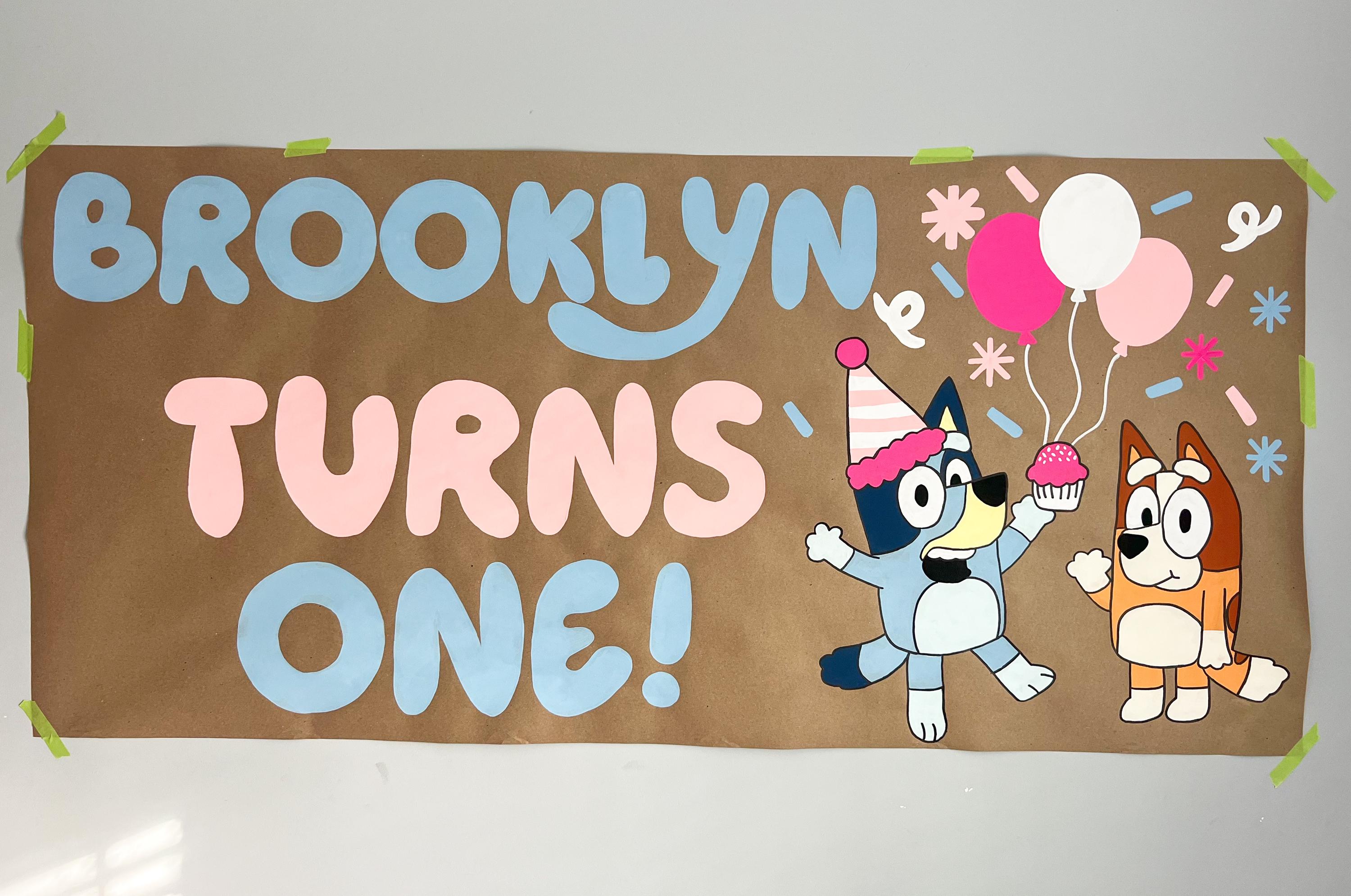 Custom Bluey Banner – Personalized birthday banner with theme.