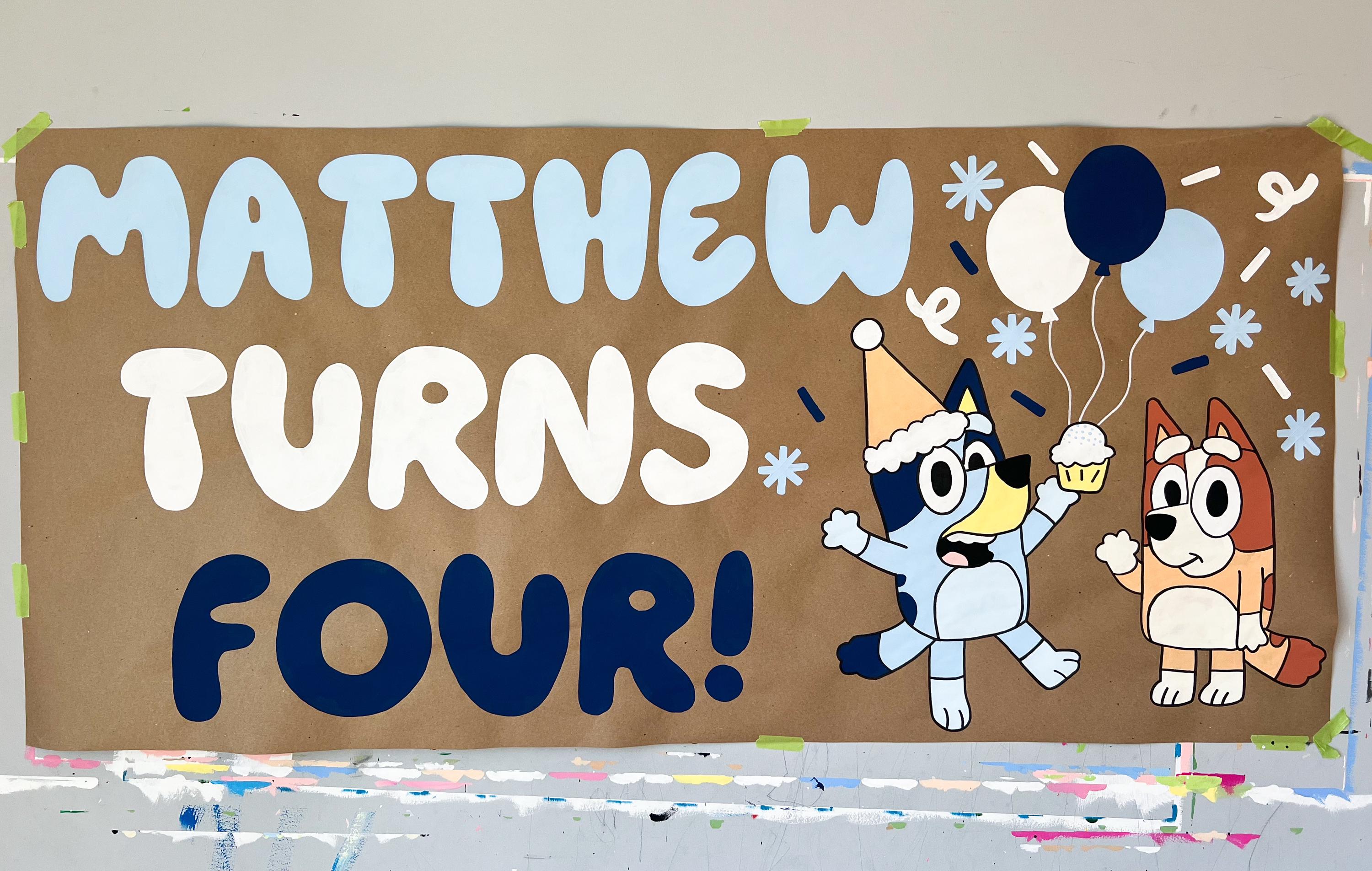 Custom Bluey Banner – Personalized birthday banner with theme.