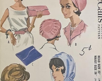 Patrón de costura vintage de los años 60 de McCall's, número 2470, para mujer: boina, sombrero, bufanda, bolso, cinturón. Talla única.