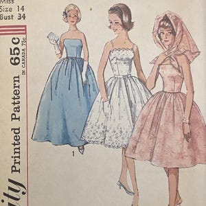 vintage evening dress size 14 Vintage 1950's Evening Gown, Cocktail Dress Pattern---Simplicity 3732---Size 14 Bust 32