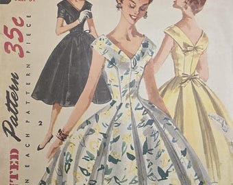 Patrón de costura vintage sin cortar de Simplicity de los años 50, modelo 1119, vestido de cóctel, talla 13 B31
