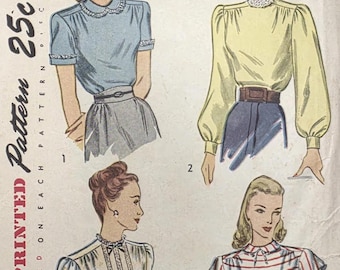 Patrón de costura Simplicity vintage de los años 40, 1906, blusa de mujer con botones en la espalda, talla 14, B32 CUT