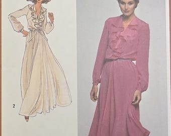 Uncut VTG 80s Simplicity Sewing Pattern 9655 Misses V-Neck Dress Size 12