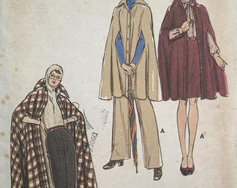 Patrón de costura Butterick vintage de los años 70 sin cortar, número 3358, capa, falda y pantalones para mujer, talla 16.