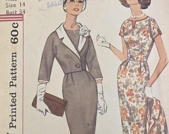 Patrón de costura Simplicity vintage de los años 60, modelo 3319, chaqueta y vestido forrados para mujer, talla 14, B34 CUT.