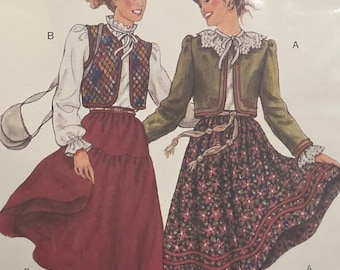 Patrón de costura Burda vintage de los años 80 sin cortar, número 8228, chaqueta acolchada, chaleco y falda, tallas 8-16.