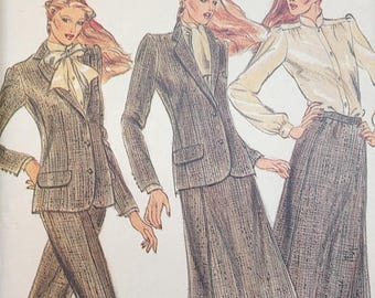 Patrón de costura Butterick vintage de los años 80 sin cortar, número 3325, para mujer: chaqueta forrada, blusa, falda forrada y pantalones, talla 14.