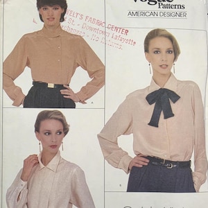 May include: Vogue Patterns sewing pattern featuring Calvin Klein designs. The cover shows three images of women wearing blouses. The text includes "Vogue Patterns", "American Designer", "Calvin Klein", and the number "1025".