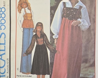 Patrón de costura vintage sin cortar de McCall's de los años 70, número 5688, para jersey o top y blusa de talle alto, talla 12.