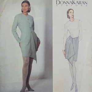 Uncut Vintage 90s Vogue American Designer Sewing Pattern 2828 Donna Karan Misses Semi-Fitted Jacket & Wrap Skirt w/Drape Front Size 6-8-10