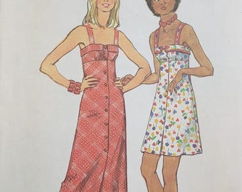 Patrón de costura Simplicity 5618 para vestido de verano de señora, dos largos, años 70, sin cortar, talla 12