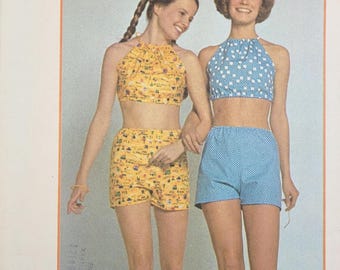 Patrón de costura Simplicity 9939 para top y pantalones cortos estilo halter, talla M, corte 12-14, para señoras.