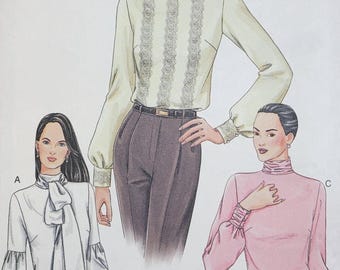 Patrón de costura Vogue sin cortar 7604 Blusas de manga larga para mujer con variaciones Tallas 8-10-12