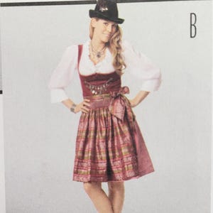 Uncut Burda Sewing Pattern 7443 Misses Bavarian Folk Costume Dirndl Dress Oktoberfest Pleated Skirt Tie Waist Underbust Size 10-24 Plus