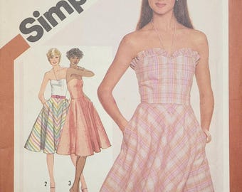 Patrón de costura vintage sin cortar de Simplicity de los años 80, modelo 5100, vestido de verano para mujer con tirantes tipo halter opcionales, talla 10.