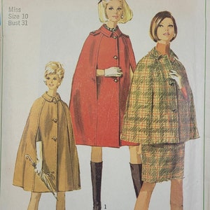 Vintage 60s Simplicity Sewing Pattern 7262 Misses Lined Cape in Two Lengths & Skirt Size 10 Bust 31 Cut/Complete