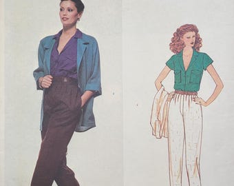 Patrón de costura vintage sin cortar de Vogue de los años 80, número 2136, chaqueta, camisa y pantalones Anne Klein, talla 14.