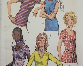 Uncut Vintage 70s Simplicity Sewing Pattern 9365 Misses Set of Knit Tops Blouses w/Back Zipper Size 16 Bust 38