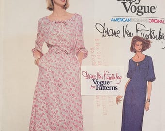 Patrón de costura vintage sin cortar de los años 70 de Vogue, modelo 1851, vestido de punto de Diane Von Furstenberg, talla 14, con etiqueta.