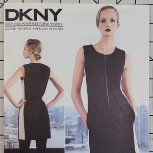 Uncut Vogue American Designer Sewing Pattern 1313 DKNY Misses Semi-Fitted Dress w/Front Zipper & Topstitching Size 4-6-8-10-12