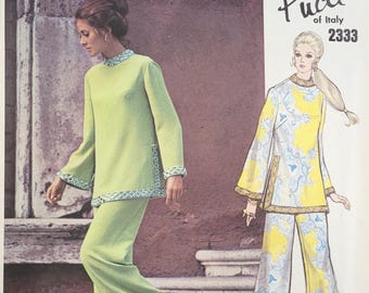 Patrón de costura 2333 de Vogue Couturier, años 70, sin cortar, para túnica y pantalones Pucci, talla 14
