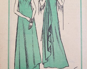 Patrón de costura por correo sin cortar, vintage, años 70, A957, Gloria Vanderbilt, vestido cruzado de noche para señora con tirantes finos, talla 12